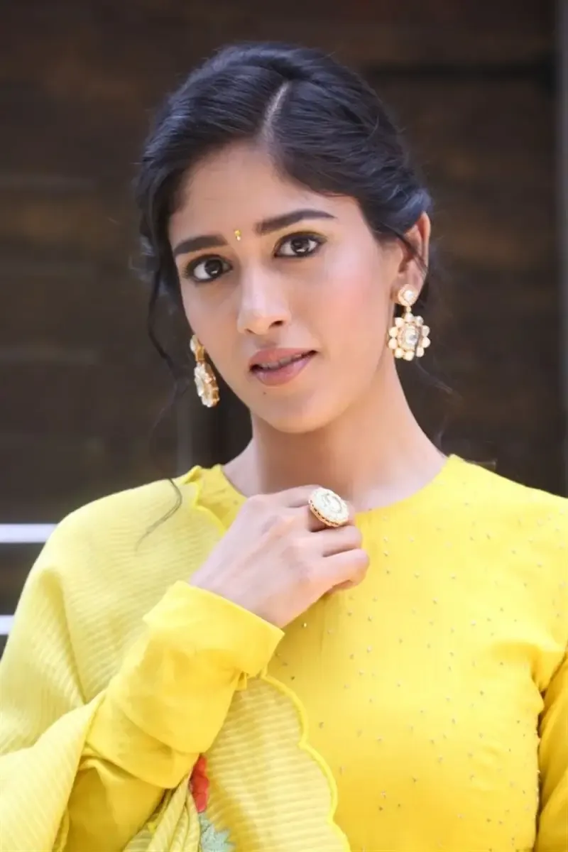 ACTRESS CHANDINI CHOWDARY IN YELLOW DRESS AT MOVIE TEASER LAUNCH 5